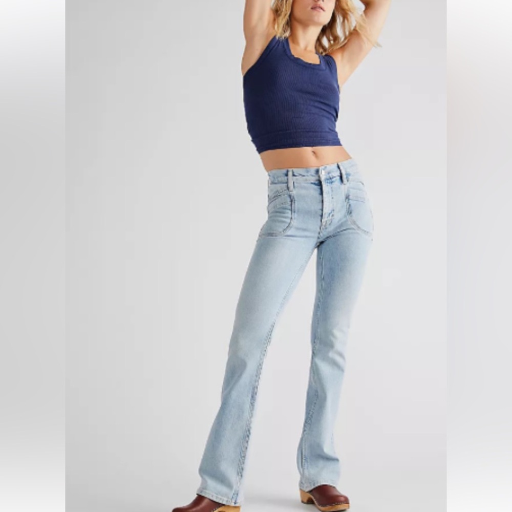 NWT Free People Aiden Slim Boot Jean Totally Buggin Blue Size 26